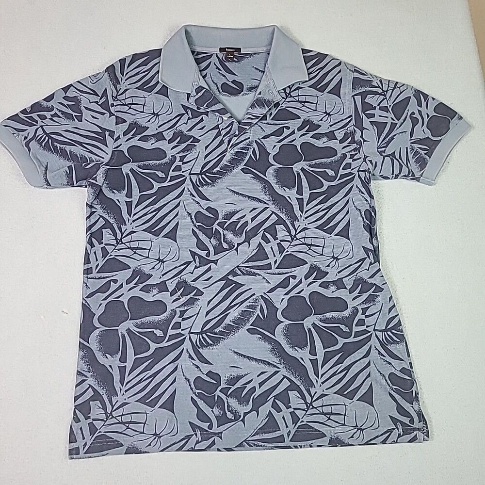 Bossini Polo T-Shirt Hawaiian Blue All Over Floral Print Size Large L